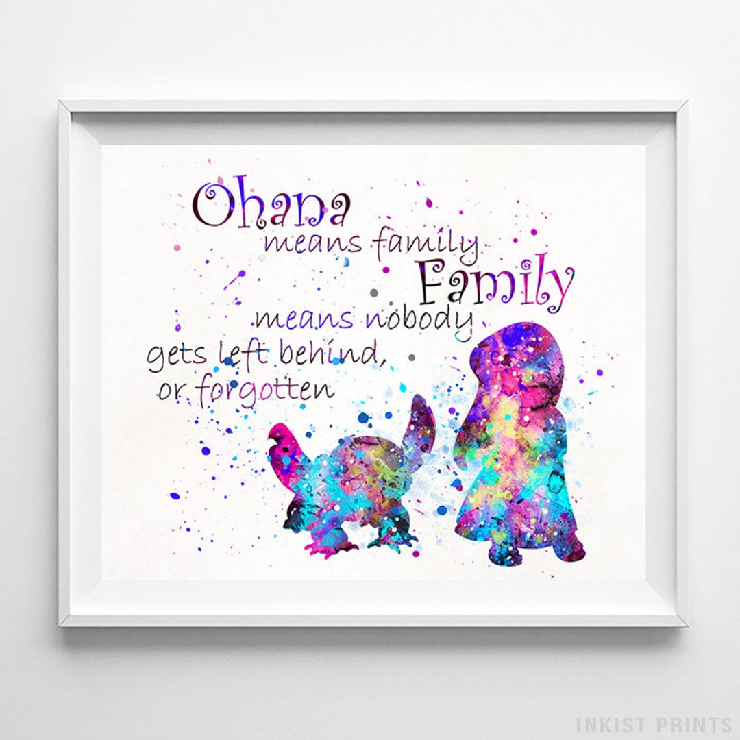 Stitch Ohana Means Family Quote Watercolor Art Print Lilo -  Portugal