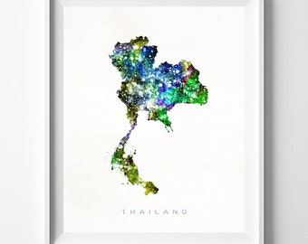 Thailand Map Print, Bangkok Print, Thailand Poster, Asia Map, Watercolor Painting, Wall Decor, Travel, Home Decor, Christmas Gift