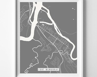 Fort McMurray, Canada Map Print, City Road, Street Poster, Office Decoration, Interior, Bedroom Decor, Modern Artwork, Christmas Gift