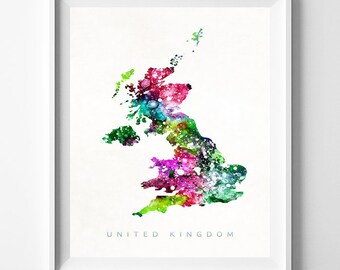 United Kingdom Map Print, London Print, United Kingdom Poster, England Map, State Art, Watercolor Art, Wall, Map Print, Christmas Gift