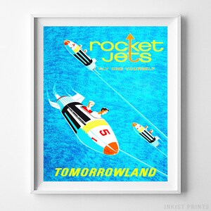 Disney World Print, Disneyland Poster, Disneyland Vintage, Disneyland Print, Rocket Jets, Gift, Tomorrowland, Fantasyland, Valentines Day