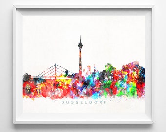 Dusseldorf Skyline Print, Germany Print, Dusseldorf Poster, Germany Cityscape, Watercolor Painting, Wall Decor, Christmas Gift
