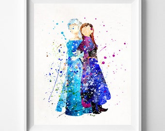 Frozen Print, Elsa Art, Elsa Poster, Disney Poster, Elsa and Anna Print, Baby Room Decor, Nursery Wall Art, Type 2, Christmas Gift