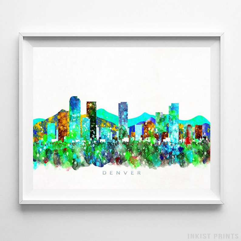 Denver Skyline Print, Colorado Print, Denver Poster, Colorado Cityscape, Watercolor Painting, City Skyline, Wall Decor, Christmas Gift image 1