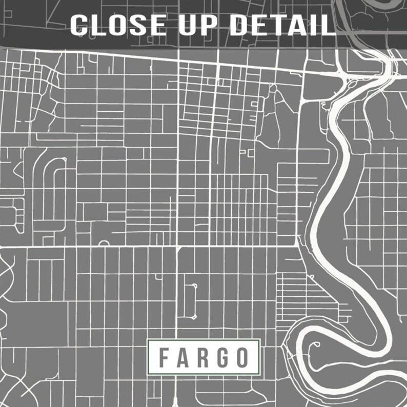 Fargo North Dakota Map Print Street Poster City Road Etsy