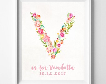 Nursery Wall Decor, Custom Name, Initial Poster, Vanessa, Vitoria, Veronica, Valerie, Vivian, Decor Idea, Arty Print, Christmas Gift