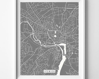 Ipswich, England, Europe Map Print, City Road, Street Poster, Office Decoration, Urban Interior, Decor, Modern Artwork, Christmas Gift