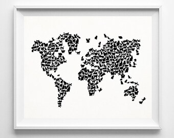 Cat World Map Poster, Kitten Wall Art, Cat Print, Kitty Artwork, Nursery Animal, Kids Room Decor, Gift For Baby, Type 1, Christmas Gift