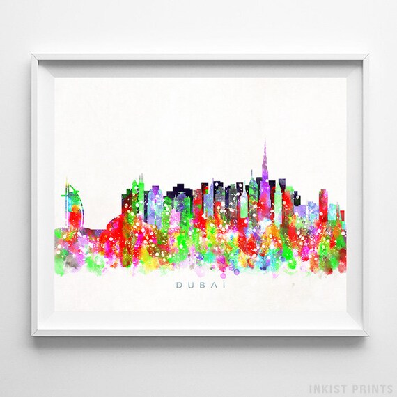 Cityscape Gift PRINT Home Decor Dubai Skyline Print Watercolor Print Watercolor Art Abu Dhabi Dubai Wall Art UAE City Poster