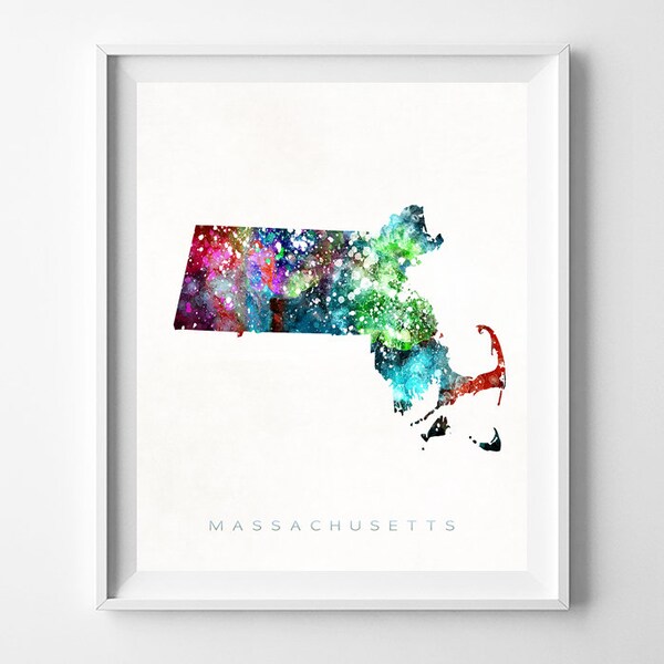 Massachusetts Map Print, Boston Print, MA Poster, Boston Map, State Art, Giclee Art, Map Print, Traveler, Gift For Her Decor, Gift For Her