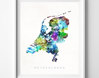Netherlands Map Print, Amsterdam Print, Netherlands Poster, Dutch Map, Watercolor Painting, Wall Decor, Travel Poster, Christmas Gift