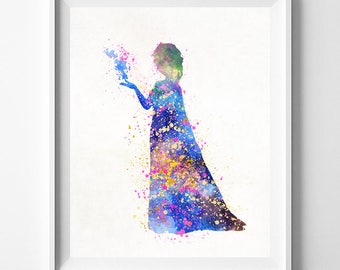 Elsa Print, Frozen Poster, Disney Princess, Elsa Art, Watercolor Art, Disney Painting, Kids Room Art, Nursery Art, Type 1, Valentines Day