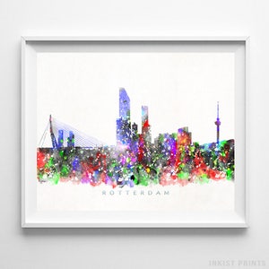 Rotterdam Skyline Print, Netherlands Print, Rotterdam Poster, Dutch Cityscape, Watercolor Painting, City, Wall Art, Christmas Gift image 1