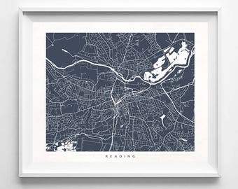 Reading Map, England Print, Reading Poster, England Art, United Kingdom, Decor Idea, Home Town, Nursery Wall Decor, Christmas Gift