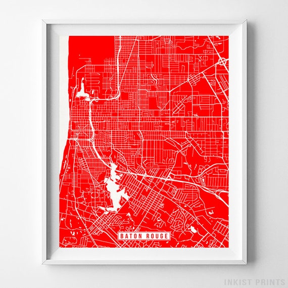 Baton Rouge, Louisiana Street Map Screen Print - School Street Posters