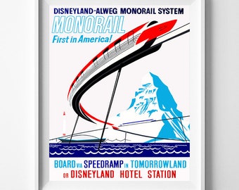 Disneyland Poster, Vintage Disneyland, Monorail System, Attraction Poster, Walt Disney Poster, Tomorrowland, Disney Vintage, Valentines Day