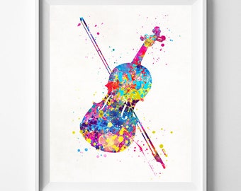 Violin Art, Violin Poster, Birthday Present, Violinist, Watercolor Art, Nursery Poster, Nursery Decor, Children Room Art, Christmas Gift