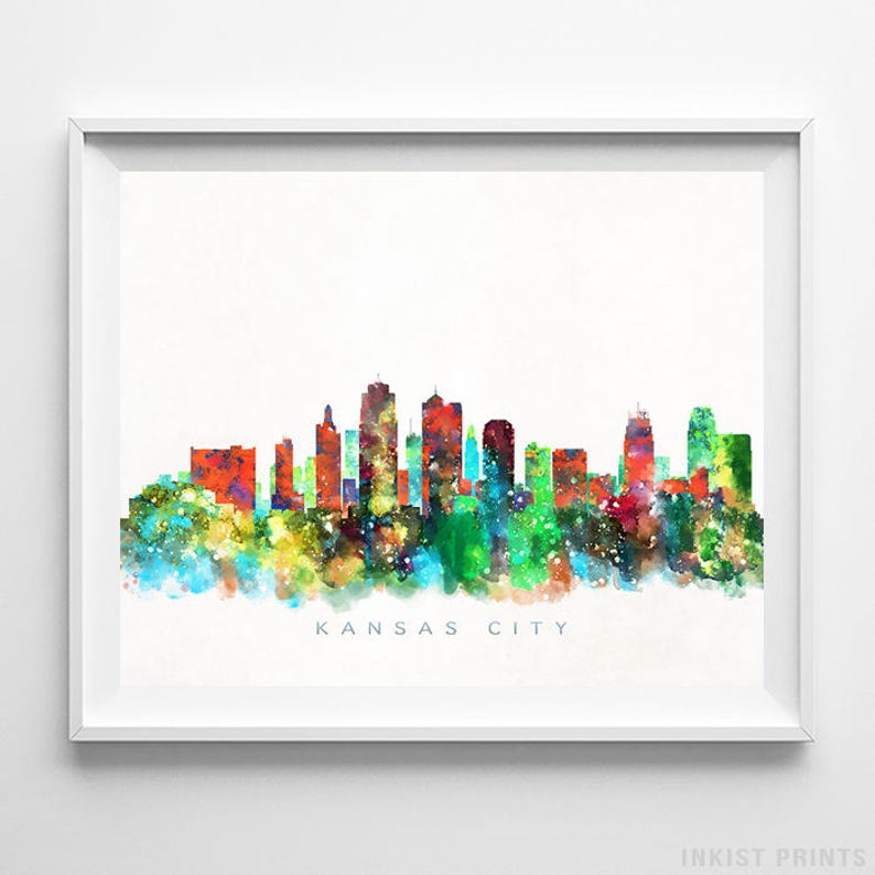 Kansas City Skyline Missouri Print Kansas Poster Watercolor Etsy