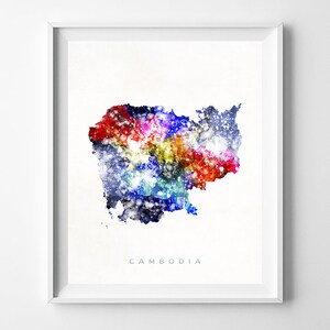 Cambodia Map, Phnom Penh Print, Cambodia Poster, France Map, Watercolor Painting, Map Art, Wall Decor, Travel Poster, Christmas Gift image 1