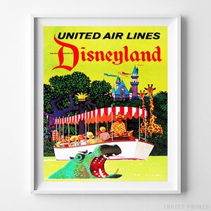 Vintage Walt Disney, Disneyland Poster, United Air Lines, Fantasyland, Baby Shower Gift, United Airlines, Tomorrowland, Christmas Gift