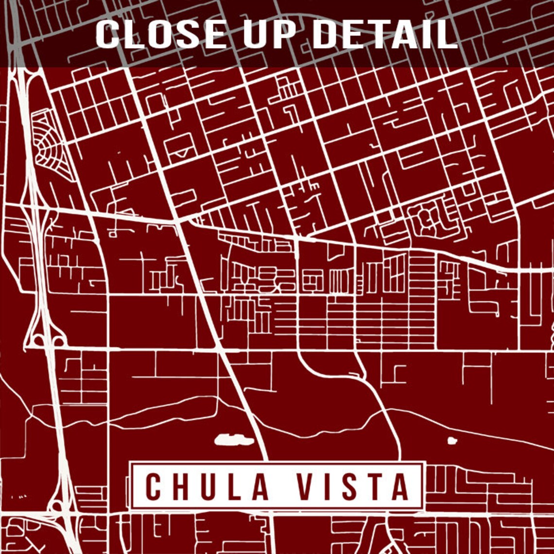 Chula Vista California Map Print Street Poster City Road | Etsy