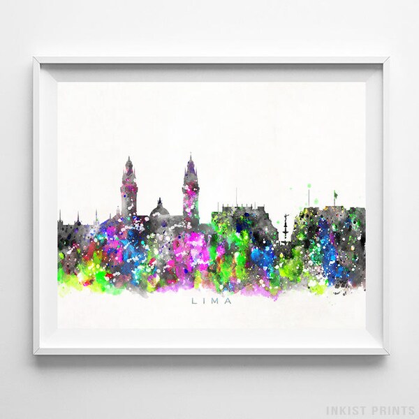 Lima Skyline Print, Peru Print, Lima Poster, Watercolor Art, Wall Decor, City Skyline, Giclee Art, Living Room Decor, Christmas Gift