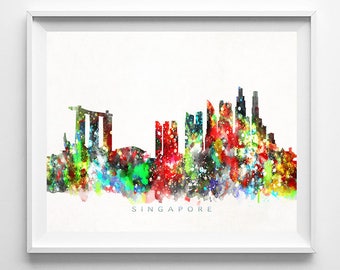 Singapore Skyline Print, Singapore Print, Singapore Poster, Cityscape, Wall Decor, City Skyline, Living Room Decor, Christmas Gift