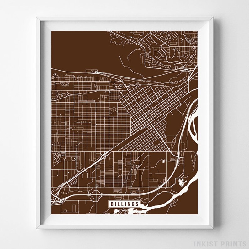 Billings Montana Map Print Street Poster City Road - Etsy
