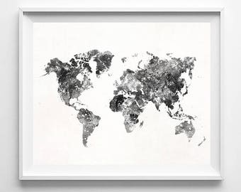 World Map Poster, World Map Art, World Map Watercolor, World Map Print, Watercolor Painting, Decor, Travel Poster, Type 4, Valentines Day