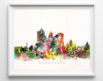 Bangalore Skyline Print, India Print, Bangalore Poster, India Cityscape, aquarel, kunst aan de muur, Home Decor, kerstcadeau