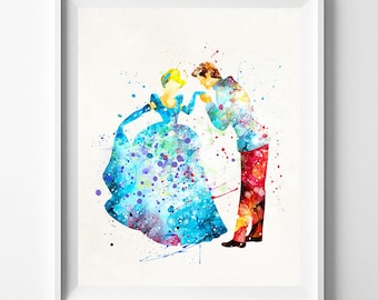 Cinderella Art, Prince Charming, Cinderella Print, Watercolor Art, Cinderella, Disney Poster, Dorm Room Art, Artwork, Type 1, Dorm Art