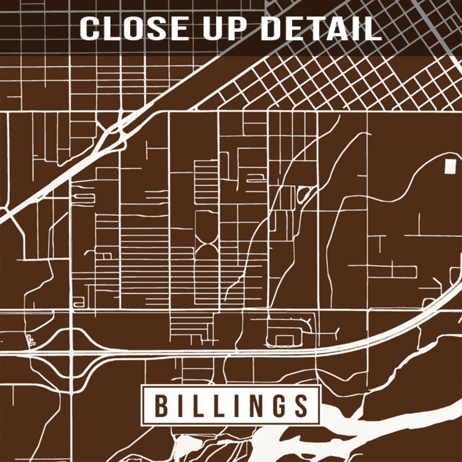 Billings Montana Map Print Street Poster City Road - Etsy