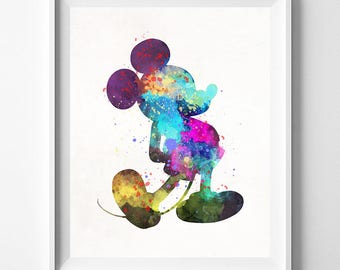 Mickey Mouse Poster, Mickey Mouse Art, Mickey Mouse Print, Mickey Disney, Watercolor Art, Disney Art, Nursery Room, Type 1, Valentines Day