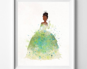 Tiana Art, Tiana Poster, Disney Princess, Tiana Print, Princess and the Frog, Disney Tiana, Aquarelle Poster, Type 1, Cadeau de Noël