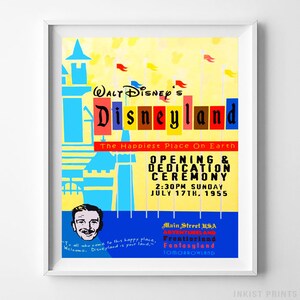 Disneyland Artwork, Vintage Disneyland, Vintage Walt Disney, Disneyland Print, Happiest Place, Fantasyland, Adventureland, Valentines Day