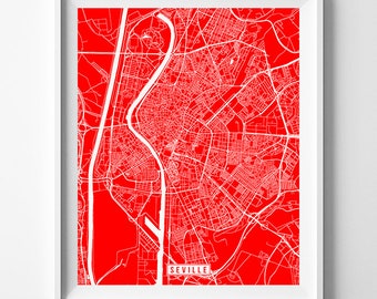 Seville, Spain, Europe Map Print, City Road, Street Poster, Office Decoration, Urban Interior, Decor, Modern Artwork, Christmas Gift
