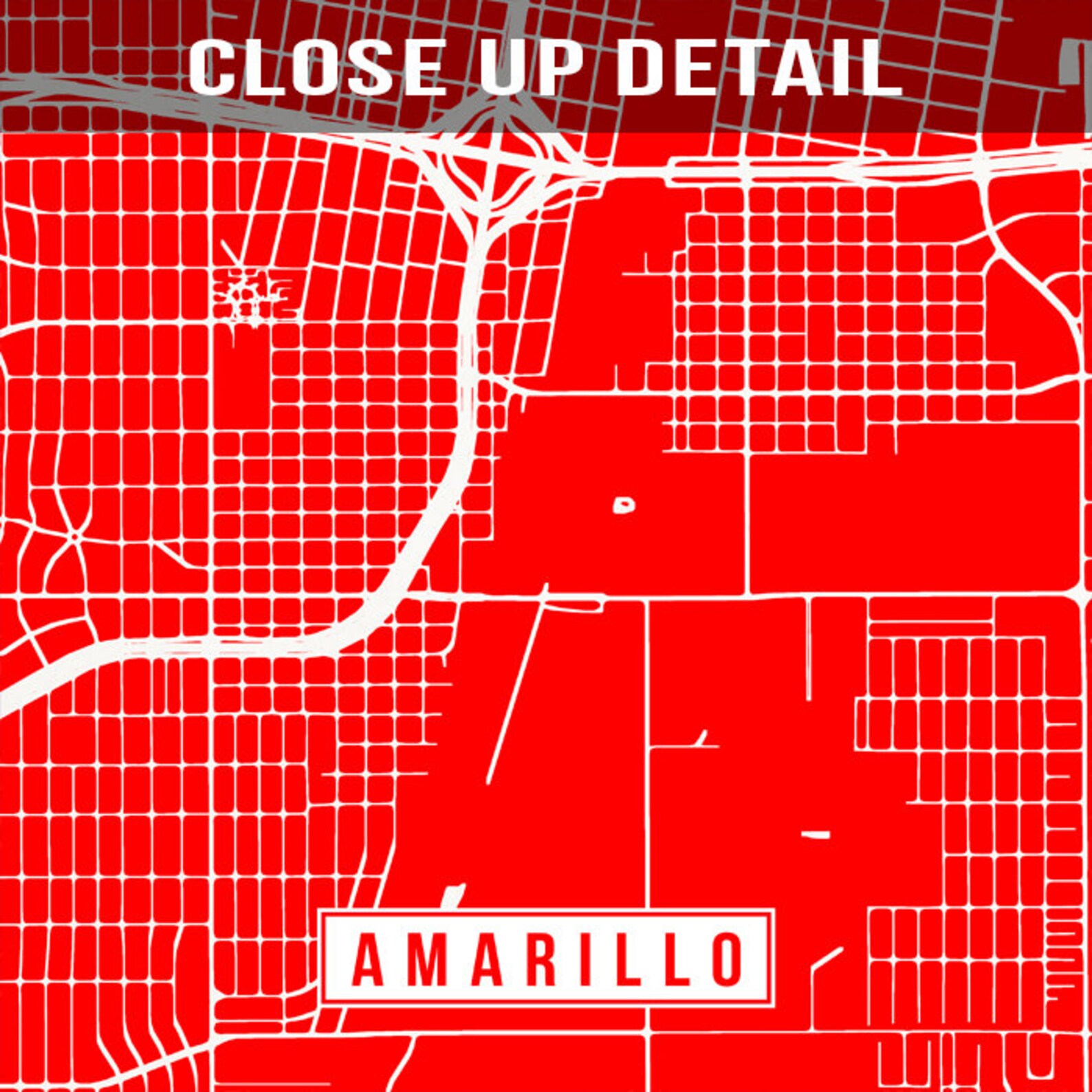Amarillo Texas Map Print Street Poster City Road Etsy