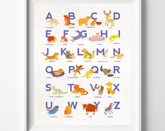 Animal Alphabet Poster, Alphabet Print, ABC Wall Art, ABC Print, Animal Print, Kids Room Decor, Baby Room Poster, Type 2, Valentines Day