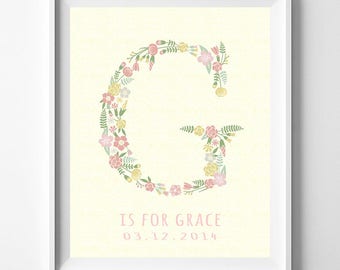 Customizable Prints, Initial Print, Customizable Poster, Grace, Gabriella, Gabrielle, Genevieve, Personalized Baby Gift, Christmas Gift