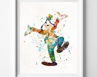 Goofy Print, Goofy Poster, Goofy Aquarelle Art, Dingo Decor, Affiche Disney, Cadeau de mariage, Office Wall Art, Type 1, Cadeau de Noël