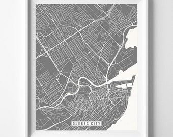 Quebec City, Canada Map Print, City Road, Street Poster, Office Decoration, Interior, Bedroom Decor, Modern Artwork, Christmas Gift