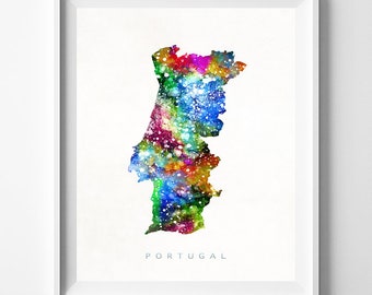 Portugal Map Print, Lisbon Print, Portugal Poster, Portuguese Map, Watercolor Painting, Map Art, Wall Decor, Travel, Christmas Gift