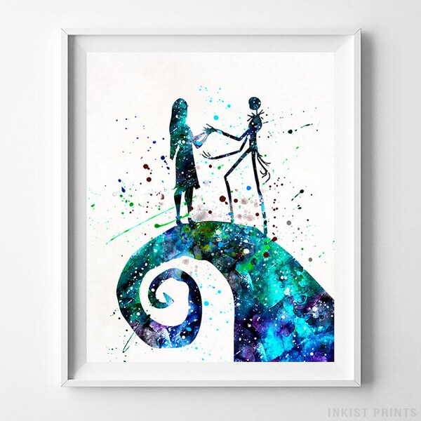 Tim Burton Print, Jack Skellington, Nightmare Before Christmas, Sally Art Print, Watercolor Art, Dad, Valentines Day, Type 2, Valentines Day