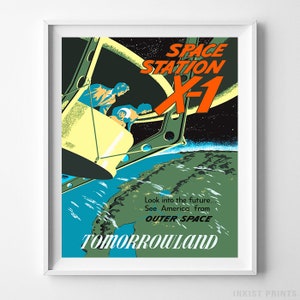 Vintage Walt Disney, Disneyland Vintage, Space Station, Tomorrowland, Disneyland Poster, Vintage Prints, Childrens Art, Christmas Gift