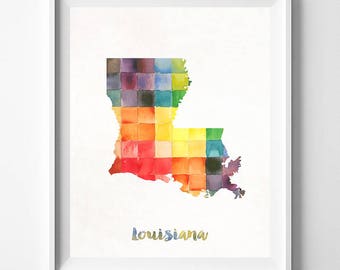 Louisiana Map Print, Baton Rouge Print, Louisiana Poster, Baton Rouge Map, Watercolor Painting, Map Poster, Wall Decor, Christmas Gift