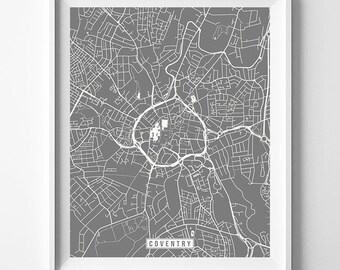 Coventry, England, Europe Map Print, City Road, Street Poster, Office Decoration, Urban Interior, Decor, Modern Artwork, Christmas Gift