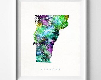 Vermont Map Print, Montpelier Print, Vermont Poster, Travel Poster, Watercolor Map, State Art, Home Decor, Map Poster, Christmas Gift