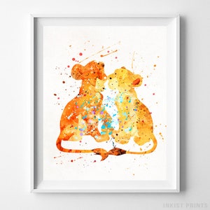 Simba Poster, Simba Print, Lion King Print, Disney Poster, Nala Print, Disney Print, Watercolor Art, Baby Shower, Wall Decor, Dorm Art