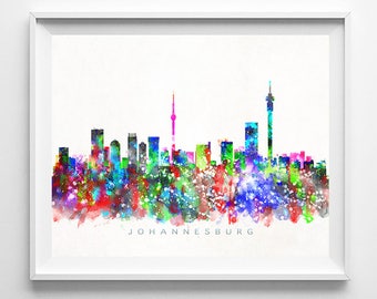 Johannesburg Skyline, South Africa Print, Johannesburg Poster, Cityscape, Watercolor Painting, City Poster, Home Decor, Christmas Gift