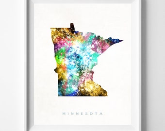 Minnesota Map Print, Saint Paul Print, Minnesota Poster, Watercolor Painting, Map Art, Wall Decor, Travel, Home Decor, Christmas Gift
